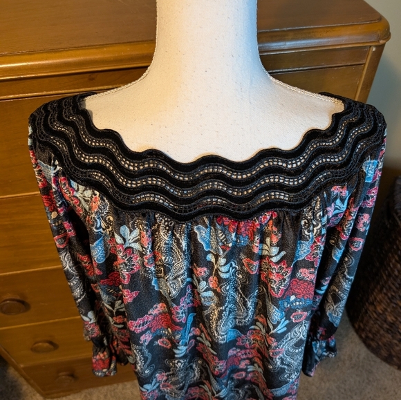 Rafael Crushed Velvet Boat Neck Elegant Party Blouse SZ L - Picture 10 of 12